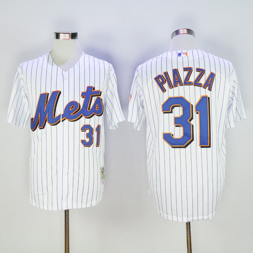 Men New York Mets #31 Piazza White Throwback MLB Jerseys->new york mets->MLB Jersey